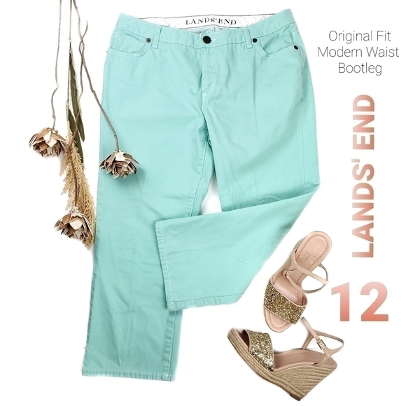 Lands' End Turquoise Original Fit Bootleg Pants 12 - Picture 1 of 10